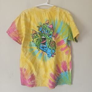 Santa Cruz Yellow Tie Dye Trippy Mushroom Skateboard Shirt Men’s Large